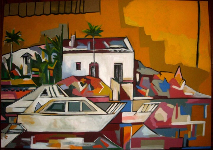 Painting titled ""le port de beaulie…" by Frédérique Manley, Original Artwork, Oil