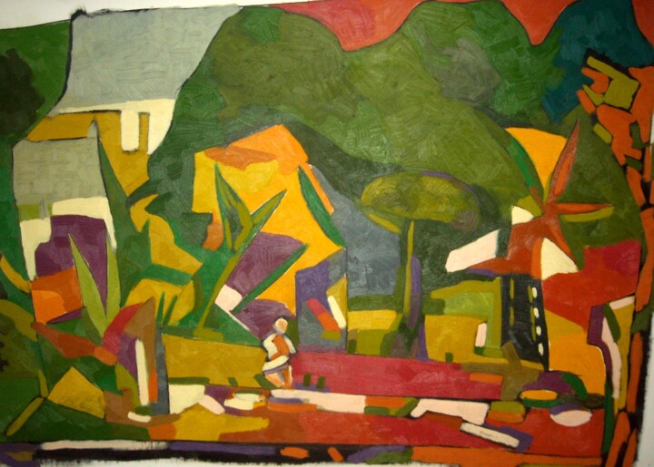 Painting titled ""le jardin du casin…" by Frédérique Manley, Original Artwork, Oil