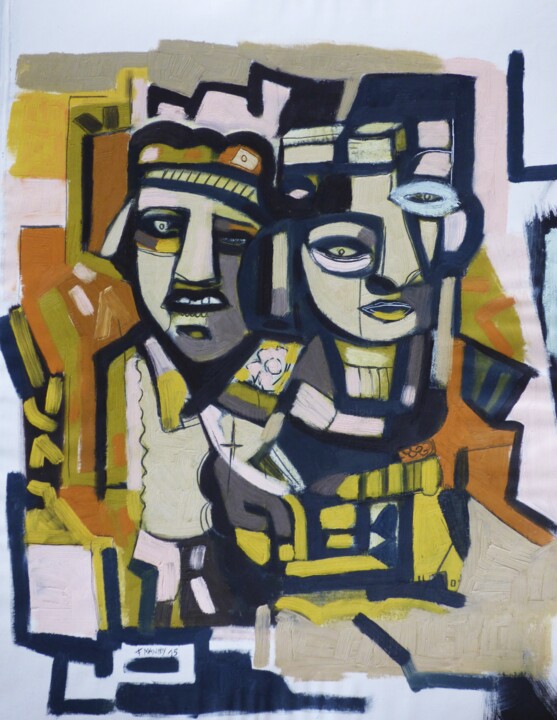 Malerei mit dem Titel ""Le couple triste"" von Frédérique Manley, Original-Kunstwerk, Öl