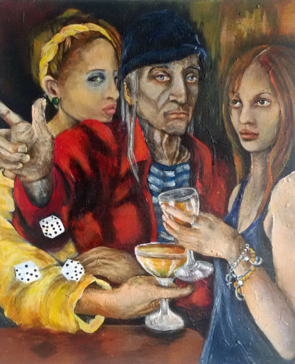 Pintura titulada "Les filles du bar "…" por Frédérique Huet, Obra de arte original, Acrílico