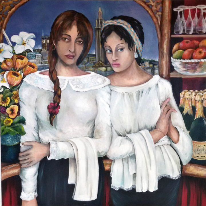 Painting titled "Les serveuses" by Frédérique Huet, Original Artwork, Acrylic