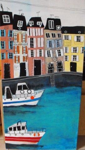Peinture intitulée "les maison de peche…" par Frederique Chaplet, Œuvre d'art originale,
