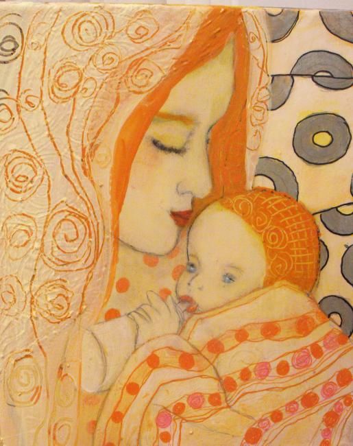 Peinture intitulée "Madone au biberob" par Frederique Chaplet, Œuvre d'art originale,