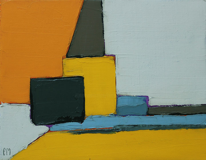 Painting titled "Abstrait jaune et g…" by Frédérique Marteau, Original Artwork, Oil