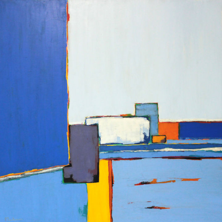 Pintura titulada "Abstraction bleue 1…" por Frédérique Marteau, Obra de arte original, Oleo