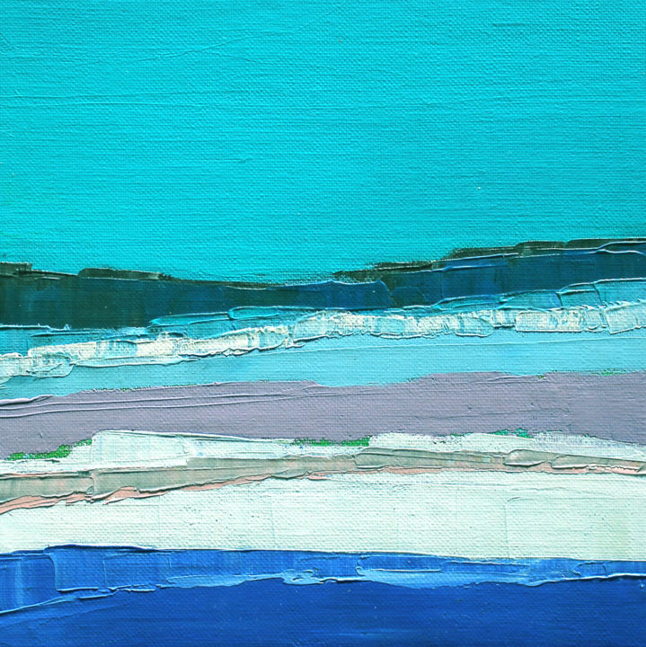 Painting titled "Horizons turquoises" by Frédérique Marteau, Original Artwork, Oil Mounted on Wood Panel