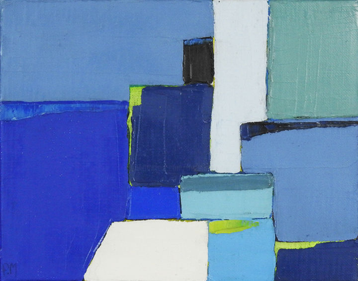 Peinture intitulée "Harmonie de bleus" par Frédérique Marteau, Œuvre d'art originale, Huile