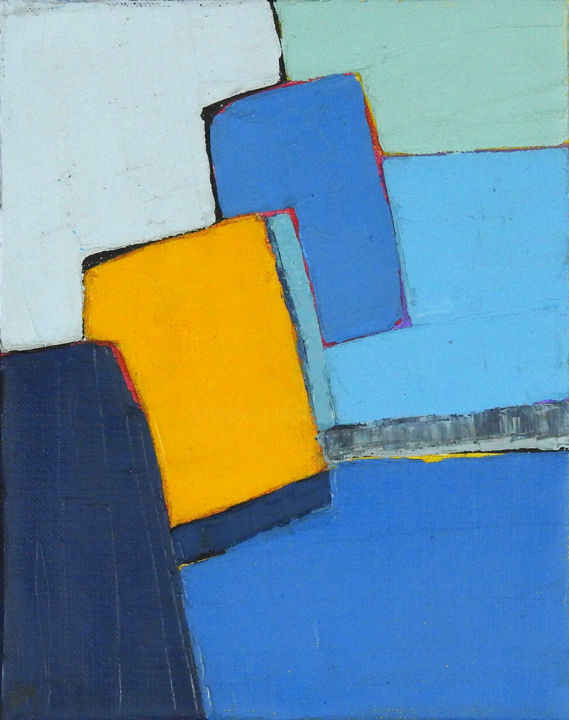 Pintura intitulada "Composition bleue e…" por Frédérique Marteau, Obras de arte originais, Óleo
