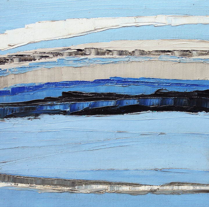 Peinture intitulée "Espaces bleus 11" par Frédérique Marteau, Œuvre d'art originale, Huile Monté sur Panneau de bois