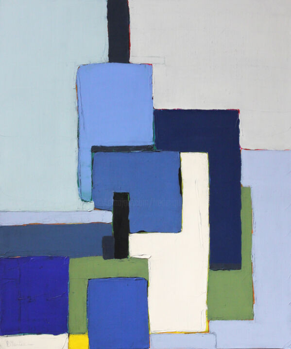 Peinture intitulée "Composition bleue 17" par Frédérique Marteau, Œuvre d'art originale, Huile