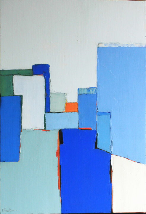 Peinture intitulée "Composition bleu et…" par Frédérique Marteau, Œuvre d'art originale, Huile