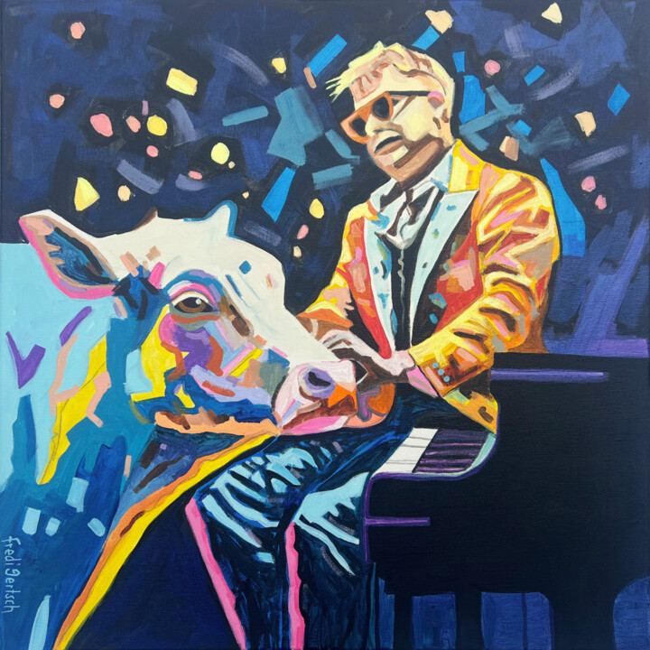 Peinture intitulée "Elton & John" par Fredi Gertsch, Œuvre d'art originale, Acrylique