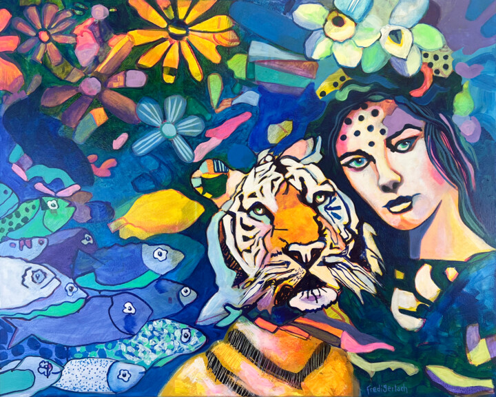 Malerei mit dem Titel "TigerLilly" von Fredi Gertsch, Original-Kunstwerk, Acryl