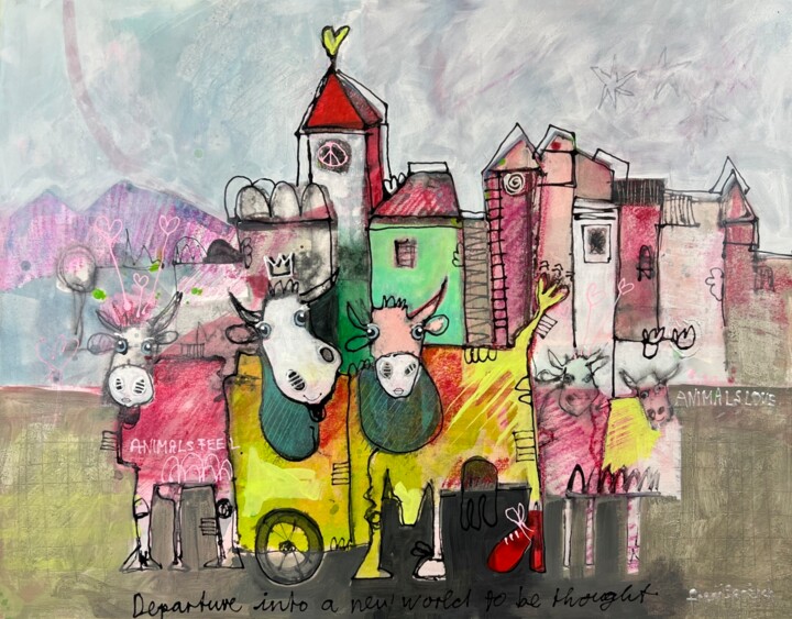 Malerei mit dem Titel "Herde Heimzu Bärisw…" von Fredi Gertsch, Original-Kunstwerk, Acryl