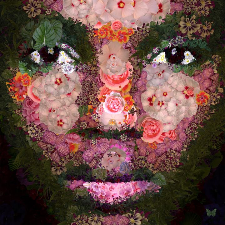 Digitale Kunst mit dem Titel "Flowered Girl (avec…" von Frédéric Durieu & Nathalie Erin, Original-Kunstwerk, 2D digitale Arb…