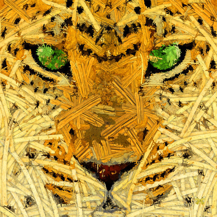 Digital Arts titled "Leopard Out Of Wood…" by Frédéric Durieu & Nathalie Erin, Original Artwork, 2D Digital Work Mounted on…