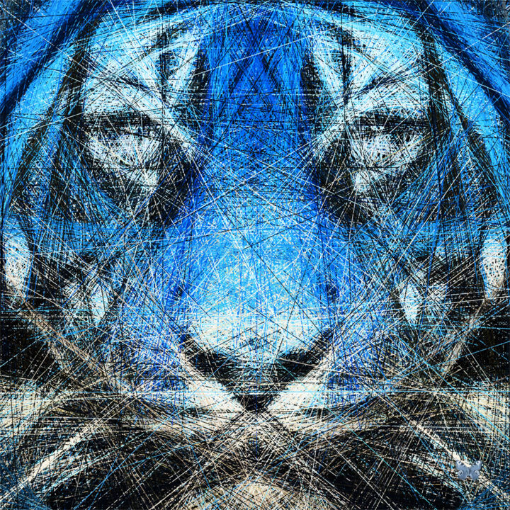 Digital Arts titled "Tiger Out Of Lines…" by Frédéric Durieu & Nathalie Erin, Original Artwork, 2D Digital Work Mounted on W…