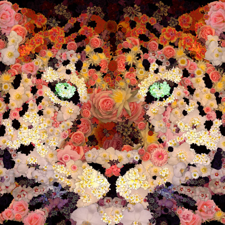 「Leopard Out Of Flow…」というタイトルのデジタルアーツ Frédéric Durieu & Nathalie Erinによって, オリジナルのアートワーク, 2Dデジタルワーク ウッドストレッチャーフレームにマウント
