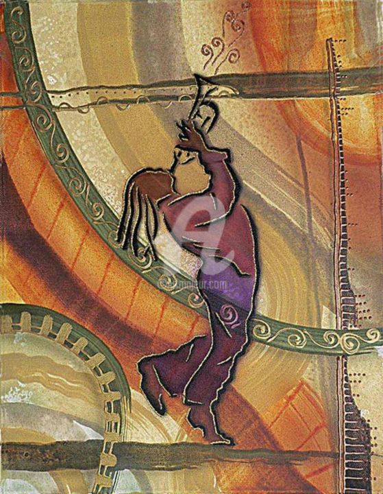 Pittura intitolato "The trumpeter" da Fred Odle, Opera d'arte originale, Acrilico