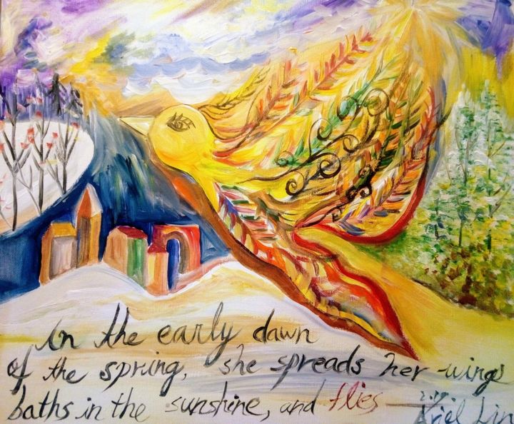 Tekening getiteld ""The flying yellow…" door Ariel Lin, Origineel Kunstwerk