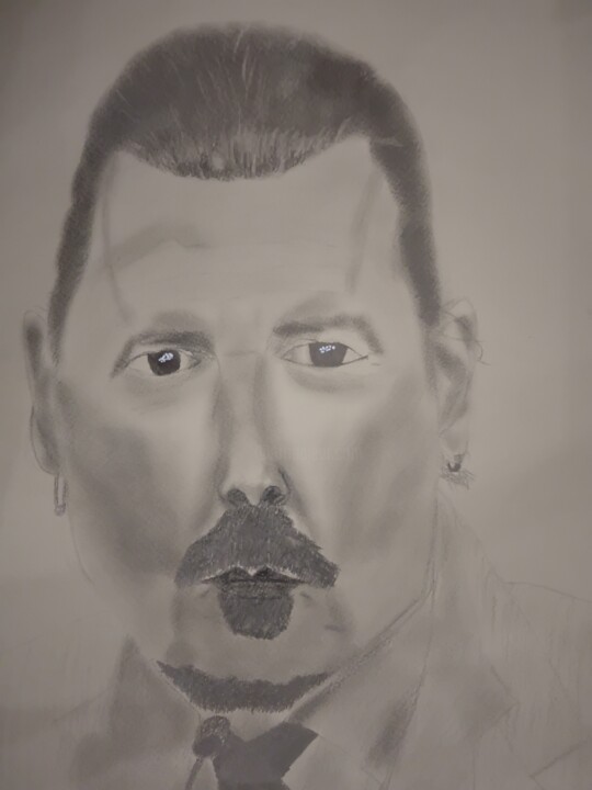 Painting titled "Johnny Depp in court" by Freedom, Original Artwork, Graphite