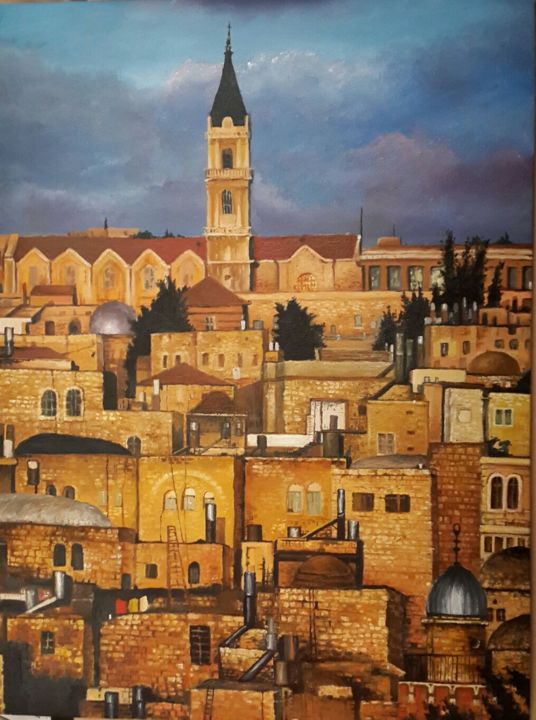 Peinture intitulée "The old Jerusalem" par Ekaterina Pugachevskaia, Œuvre d'art originale, Huile