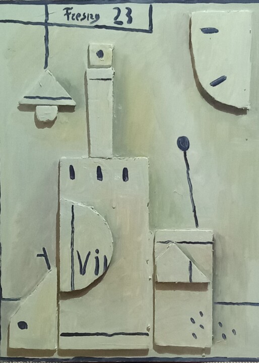 Painting titled "Construcción en rel…" by Fresno, Original Artwork, Oil Mounted on Wood Panel