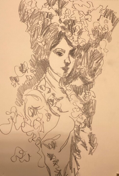 Рисунок под названием "portrait Femme" - Frida Narin, Подлинное произведение искусства, Карандаш