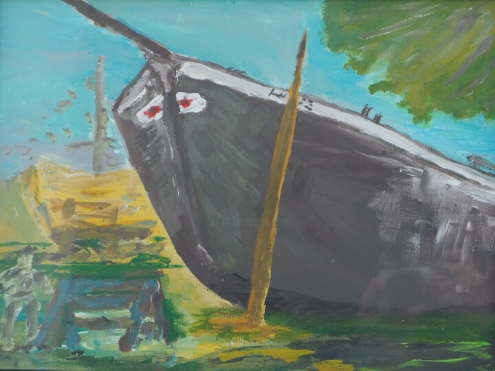 Painting titled "In der Werft" by Friedemann Ohms, Original Artwork, Gouache