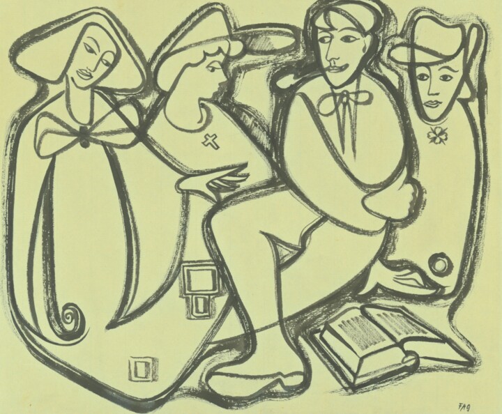 Dibujo titulada "Prediger" por Friedrich Alexander Großkopf, Obra de arte original, Tinta