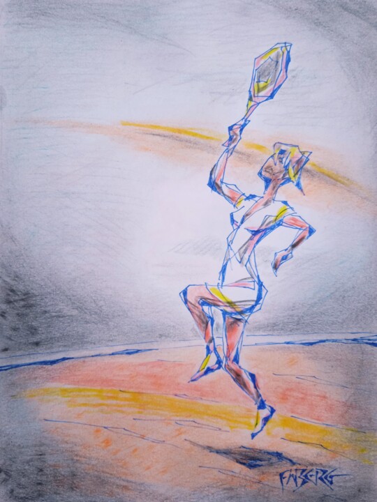 Schilderij getiteld "Tennis" door Friedrich W. Berg, Origineel Kunstwerk, Aquarel