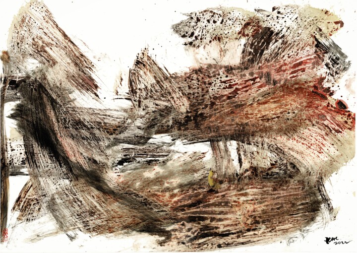 Drawing titled "Forces of Nature" by Friedrich Zettl, Original Artwork, Ink Mounted on Cardboard