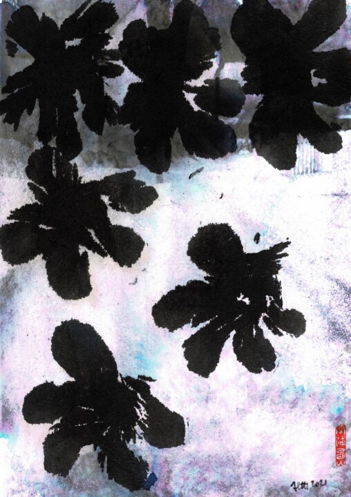 Drawing titled "Black Blossoms and…" by Friedrich Zettl, Original Artwork, Ink