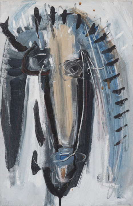 Peinture intitulée "Corrida Bleue - Cha…" par Manu Frigerio, Œuvre d'art originale, Huile Monté sur Châssis en bois