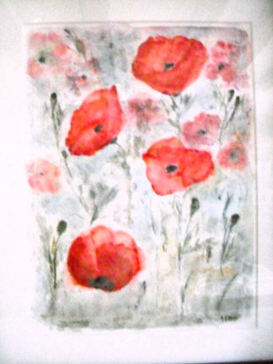 Painting titled "COQUELICOTS" by Marie France Philibert Zamai, Original Artwork, Watercolor