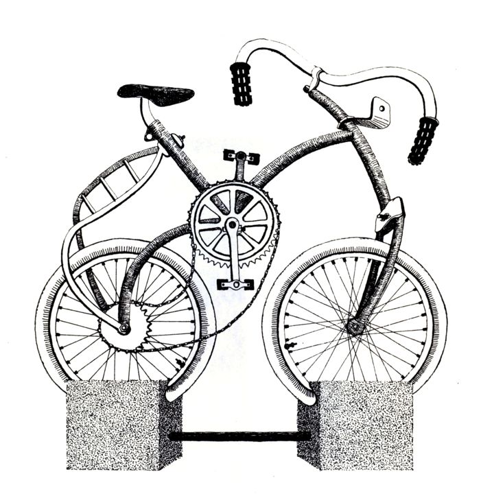Dessin intitulée "bicycle monument" par Frits Sergeant, Œuvre d'art originale, Encre