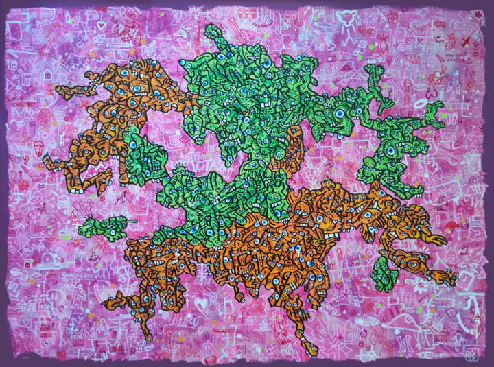 Painting titled "zéro tracas" by Frob, Original Artwork, Acrylic