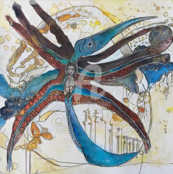 Desenho intitulada ""Eclosion"" por Christelle Frobert, Obras de arte originais, Tinta