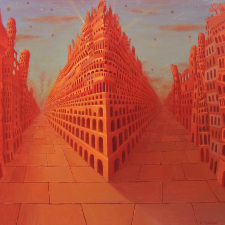 「Les Routes de Babel」というタイトルの絵画 Xavier Froissartによって, オリジナルのアートワーク, オイル