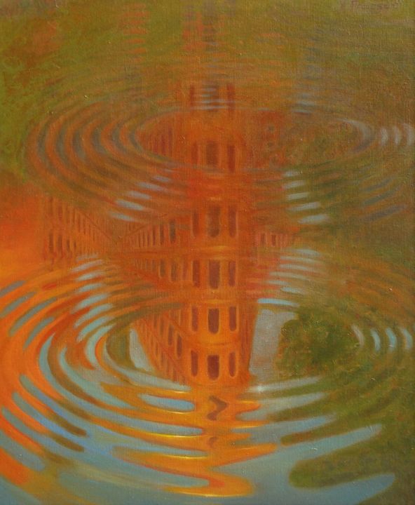 Malerei mit dem Titel "Ville-reflet" von Xavier Froissart, Original-Kunstwerk, Öl