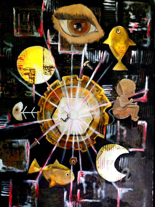 Painting titled "Vieja máquina" by Laura Frontini, Original Artwork, Acrylic
