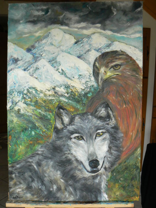 Pittura intitolato "aigle loup" da Renée Froquet Ughetti, Opera d'arte originale