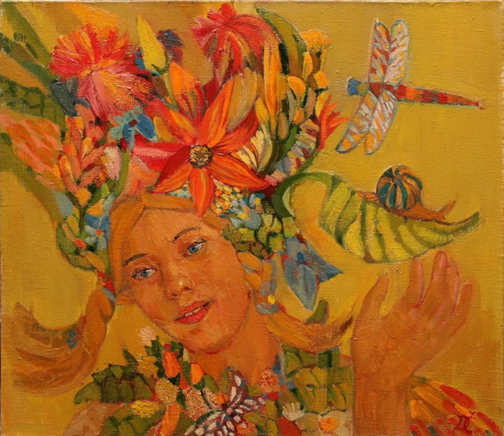 Ζωγραφική με τίτλο "The summer flowers" από Dagnia Cherevichnik, Αυθεντικά έργα τέχνης, Λάδι