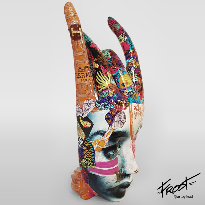 Sculpture titled "Venatian hand mask…" by Frost, Original Artwork, Resin