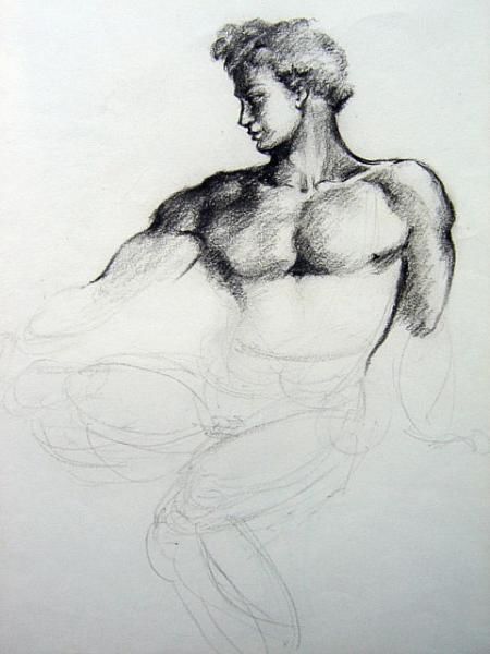 Pittura intitolato "Nude Sketch 01" da Evar Rafael, Opera d'arte originale
