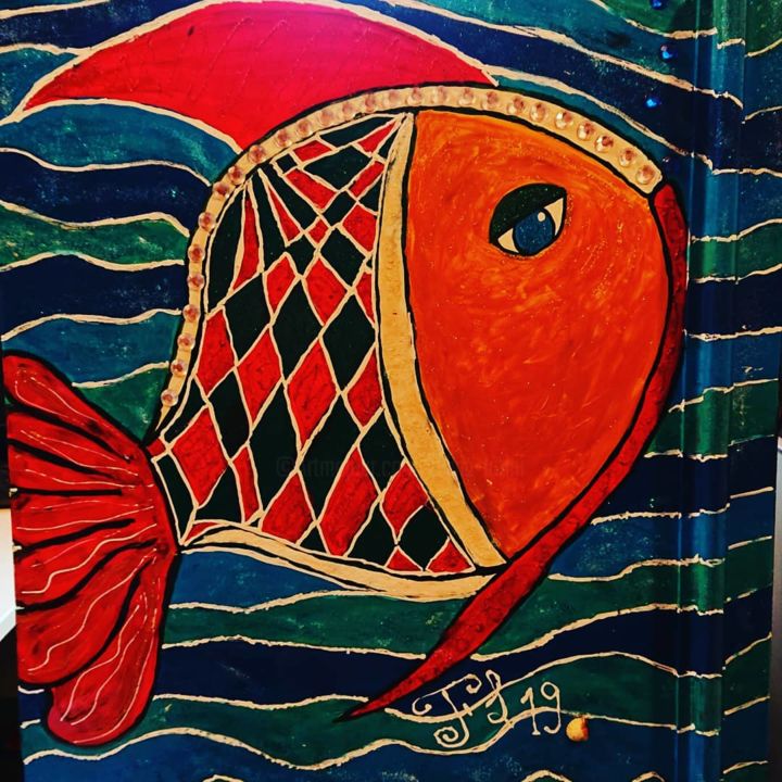 Pittura intitolato "Collezione pesci 2" da Latini, Opera d'arte originale, Acrilico