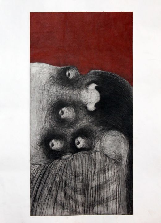 Druckgrafik mit dem Titel "autoretrato-preso-d…" von Andres Vazquez Gloria, Original-Kunstwerk, Gravur