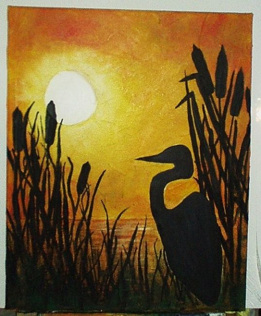 Painting titled "Bird Sillouette" by Brenda Crabill, Original Artwork, Oil