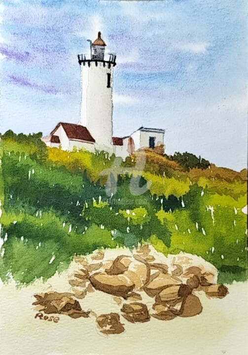 Painting titled "Lighthouse" by Hui Ching Hsu, Original Artwork, Watercolor