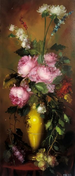 Painting titled "Summer bouquet (Art…" by József Fürst, Original Art, Oil